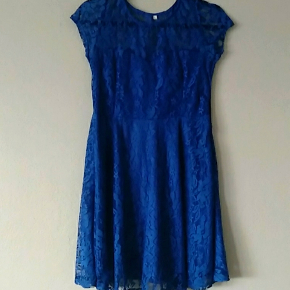 Blue lace skater dress